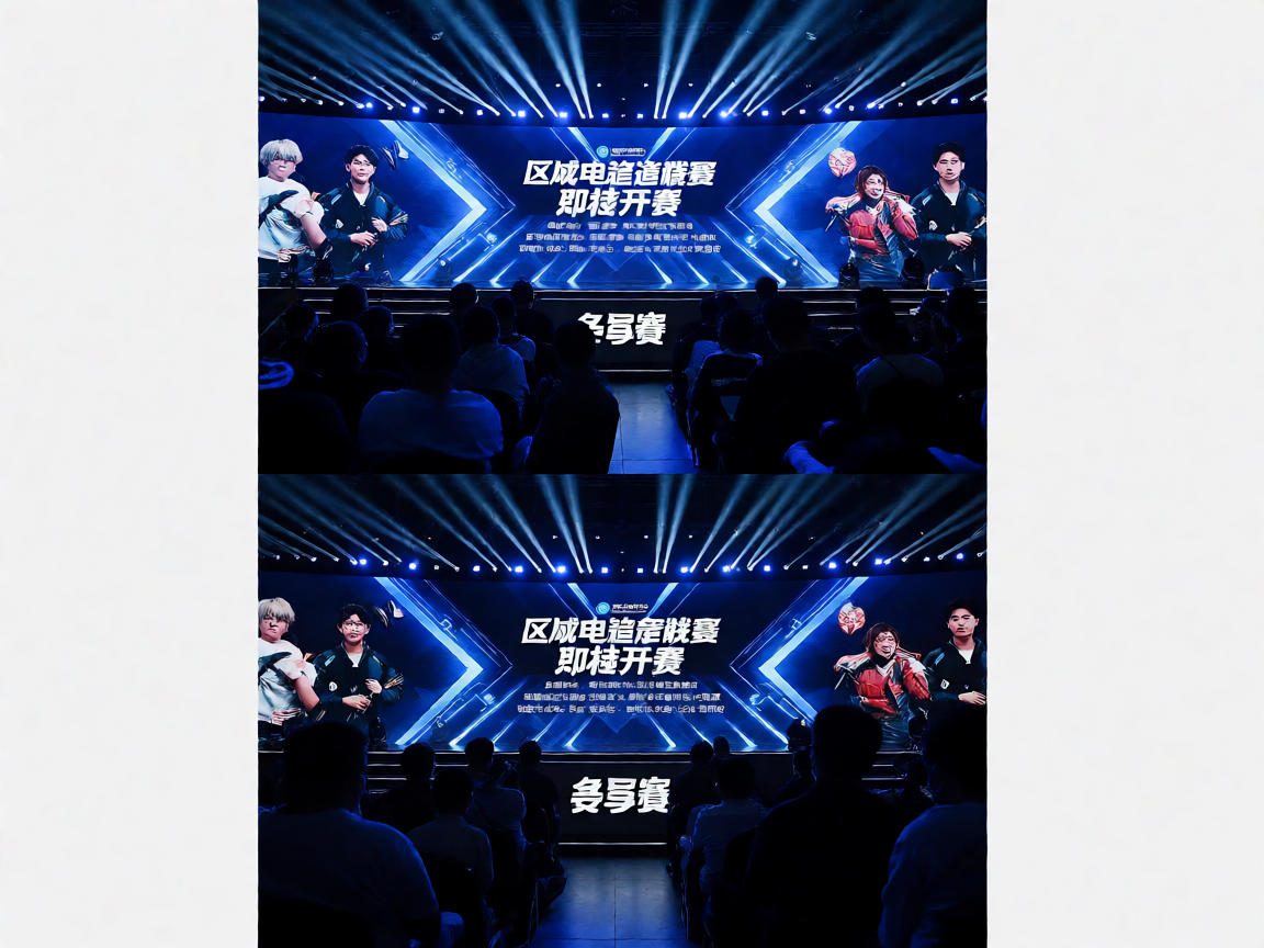 电竞比赛现场舞台，灯光璀璨的竞技氛围